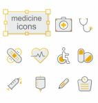 Thin Line Icons Set, Linear Symbols Set, Medicine Stock Photo