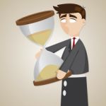 Cartoon Puppet Businessman Holding Sandglass Stock Photo