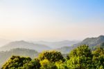 High Angle View Sky Over Mountain In Sunset Stock Photo