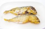 Fried Mackerel On White Background Stock Photo