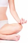 Woman In Underwear Meditate Stock Photo