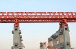 Elevated Rail Track On Large Columns At Construction Site Stock Photo