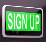 Sign Up Button Showing Website Joining Stock Photo