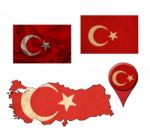 Turkey Flag, Map And Map Pointers Stock Photo