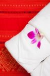 White Towel And Flower  Stock Photo