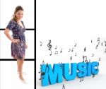 Woman Standing With Music Text Stock Photo