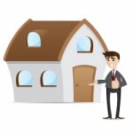 Cartoon Businessman With House Stock Photo