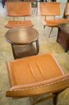 Vintage Brown Leather And Wood Chair Stock Photo