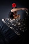 Young Flamenco Dancer In Beautiful Dress On Black Background Stock Photo