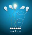 Idea Concept With Light Bulbs On A Blue Background Stock Photo