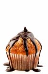 Muffin With Liquid Chocolate Stock Photo