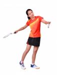 Badminton Player Isolated On White Background Stock Photo