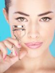 Pretty Woman Holding Tool For Eyelash Stock Photo