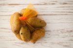 Potato Still Life On Wood Background Flat Lay Stock Photo