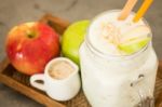 Apple Smooties In Glass Jar Stock Photo