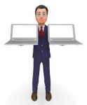 Businessman Holding Laptops Shows Empty Space And Computer Stock Photo