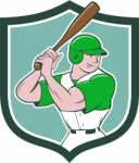 Baseball Player Batting Stance Shield Cartoon Stock Photo