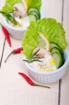 Fresh Garlic Cheese Dip Salad Stock Photo