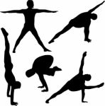 Silhouette People Doing Exercise Stock Photo