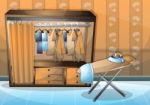 Cartoon  Illustration Interior Clothing Room With Separated Layers Stock Photo