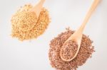 Spoon Of Flax Seed On Clean Kitchen Table Stock Photo