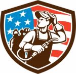 Welder Looking Side Usa Flag Crest Retro Stock Photo