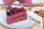 Blueberry And Raspberry Cake Mousse Dessert Stock Photo