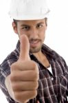 Portrait Of Young Guy Wishing Good Luck Stock Photo