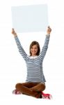 Girl Holding Blank Billboard Stock Photo