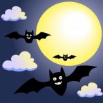 Bat With Moon And Clouds On Night Sky- Illustration Stock Photo