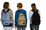 Teenage Students With Backpack Stock Photo