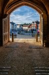 View Through The Gatehouse Exit At Battle Abbey Stock Photo