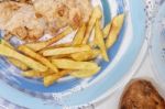 Turkey Steak With French Fries Stock Photo