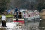 Narrow Boat On The River Wey Navigations Canal Stock Photo