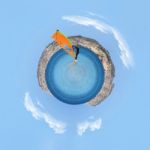 Windsurfer Enjoying A Summer Day In A Mediterranean Sea, Little Planet Effect Know Also As Stereographic Projection Stock Photo