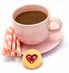 Coffee Cookies Heart Indicates Bicky Biscuits And Cracker Stock Photo