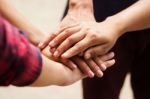 Group Of People Put Their Hands Together  Stock Photo