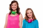 Teenagers Posing With Headphones Stock Photo