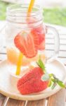 Infused Water Mug Of Mix Fruit Refreshing Drink Stock Photo