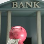 Piggybank On Bank Shows Secure Savings Stock Photo