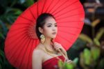 Thai Woman In Traditional Costume Stock Photo