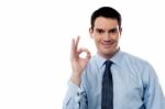 Happy Corporate Man Gestures Ok Sign Stock Photo