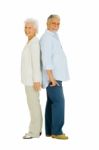 Elderly Couple Back To Back Stock Photo