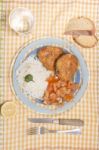 Fried Hake Fish With Rice Stock Photo