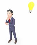 Idea Lightbulb Means Think About It And Businessman 3d Rendering Stock Photo