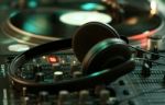 Headphones, Mixer, Decks Stock Photo