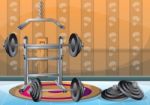 Cartoon  Illustration Interior Fitness Room With Separated Layers Stock Photo