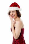 Cheerful Young Female Santa Laughing Stock Photo