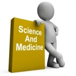 Science And Medicine Book With Character Shows Medical Research Stock Photo