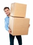 Male Holding Cardboard Box Stock Photo